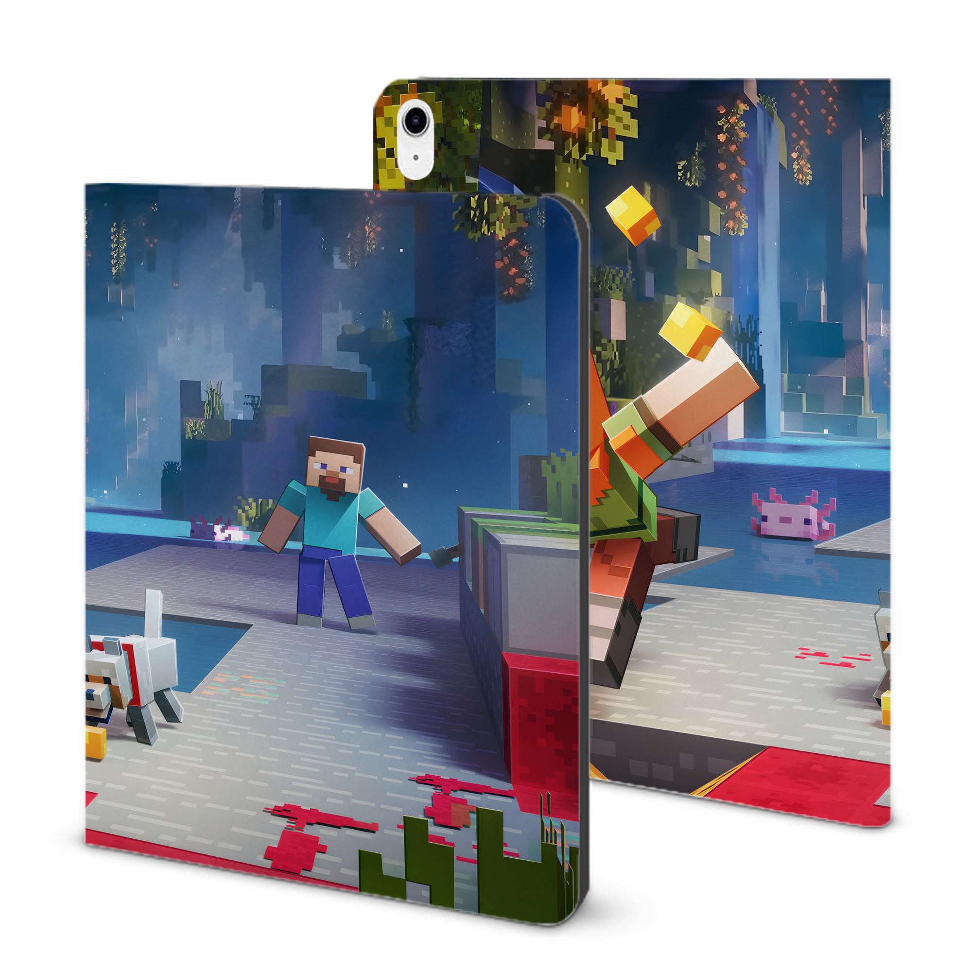 （画像用） マインクラフト ブロックの世界 Minecraft MC Block world IPad ケース ブック型 PUレザー TPU 耐衝撃 軽量 薄型 ペン収納なし 全面保護 IPad 各モデル対応